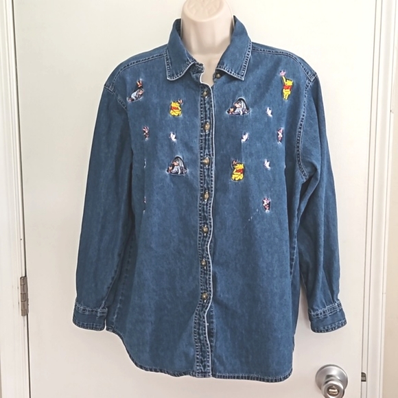 Disney Tops - Vintage Disney Winnie-the-Pooh & Friends Embroidered Chambray Shirt Size…